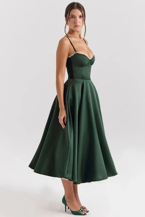 Satijnen Corset Midi Jurk met Tule Rok