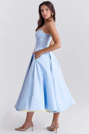 Satijnen Corset Midi Jurk met Tule Rok