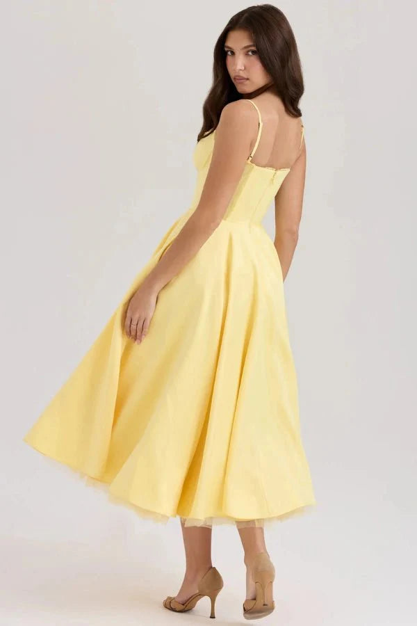 Satijnen Corset Midi Jurk met Tule Rok