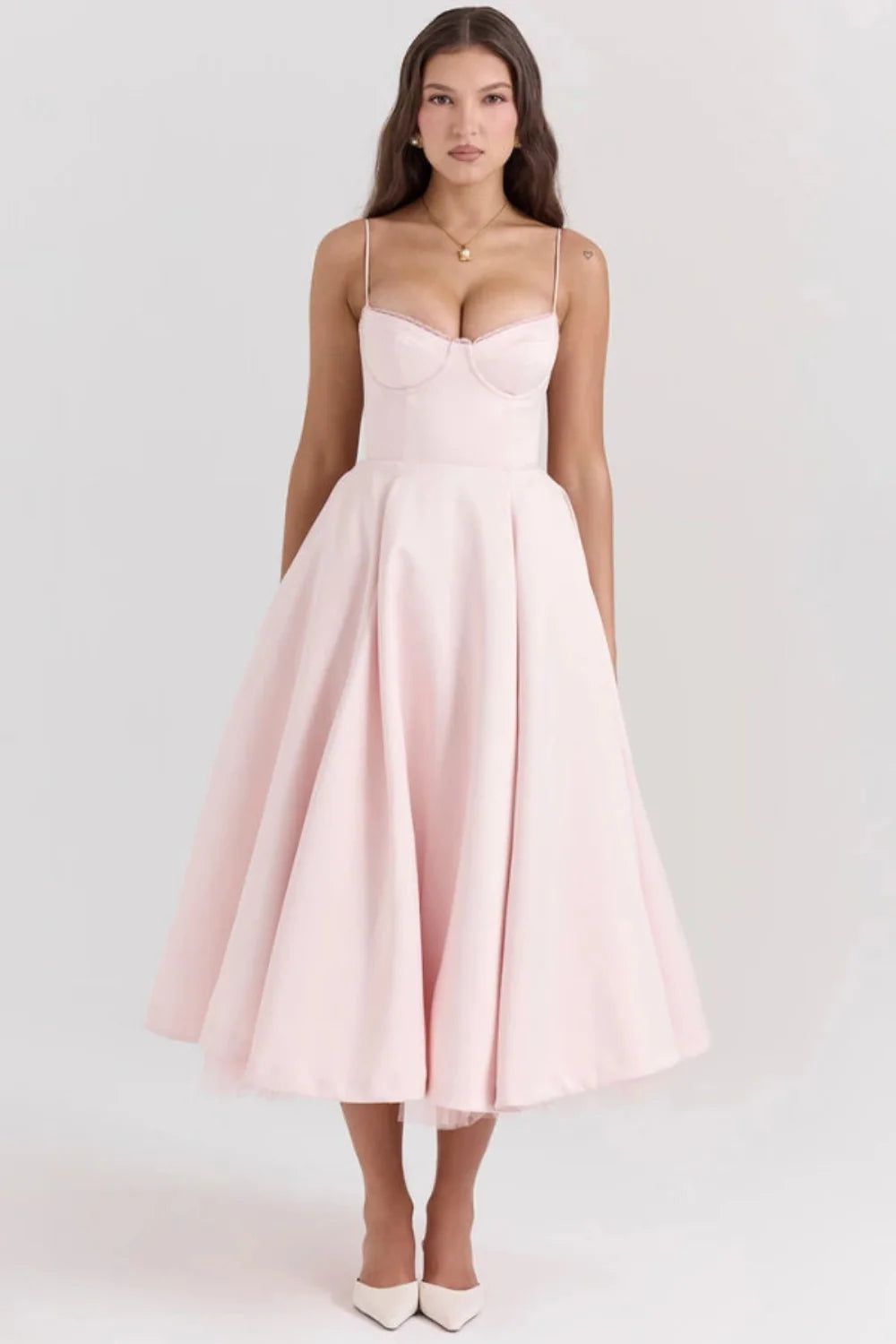 Satijnen Corset Midi Jurk met Tule Rok
