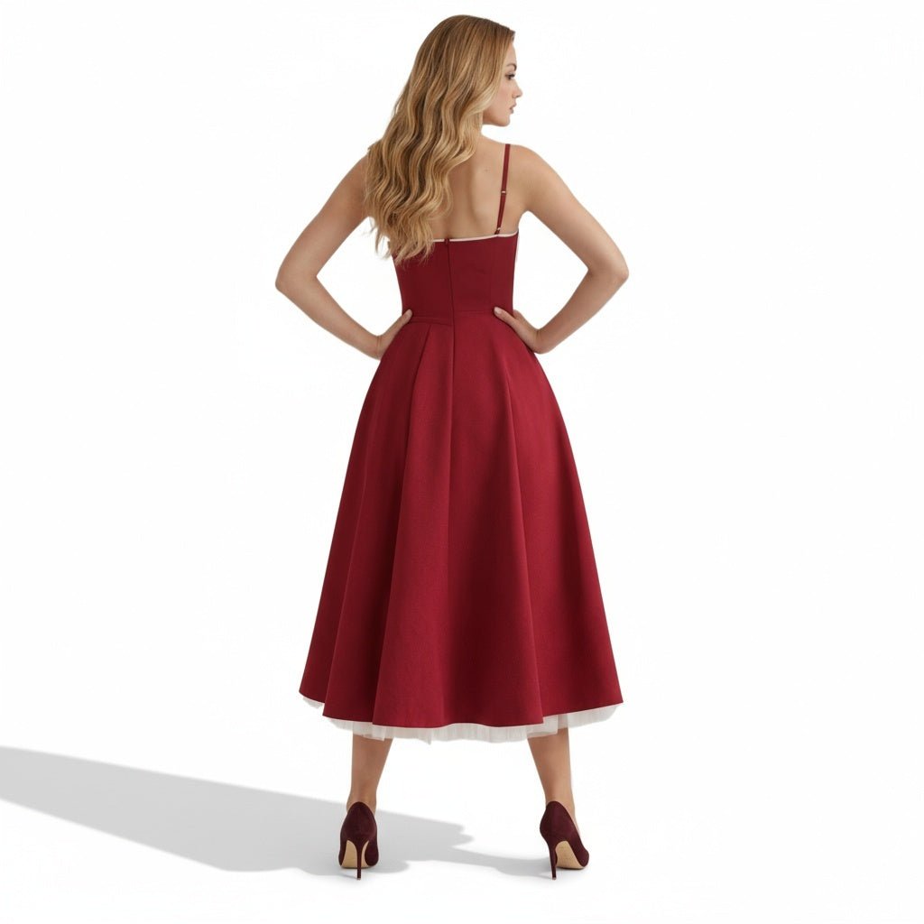 Satijnen Corset Midi Jurk met Tule Rok