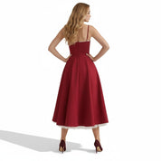 Satijnen Corset Midi Jurk met Tule Rok