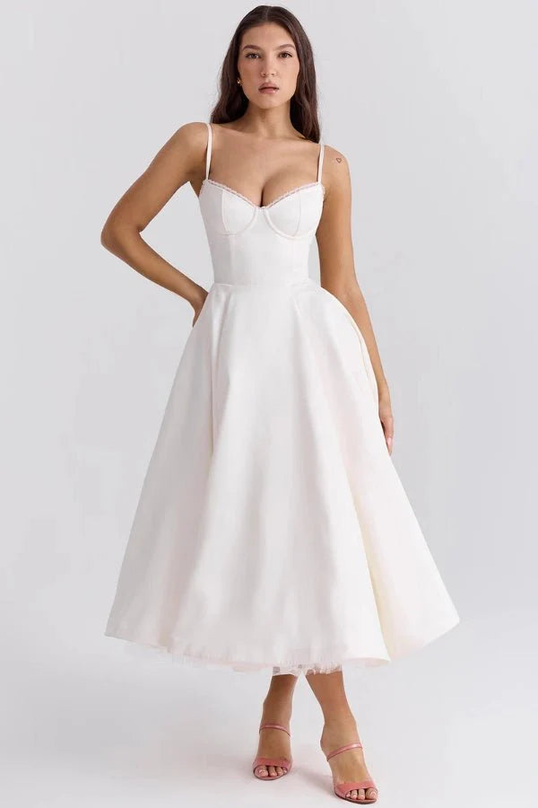 Satijnen Corset Midi Jurk met Tule Rok