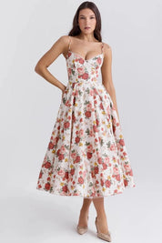 Satijnen Corset Midi Jurk met Tule Rok