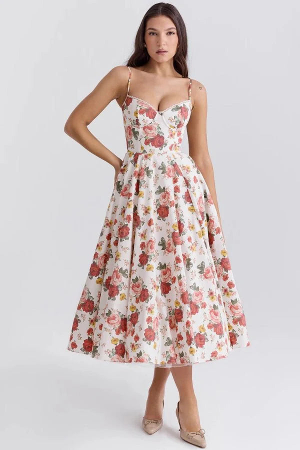 Satijnen Corset Midi Jurk met Tule Rok