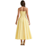 Corset Midi Jurk met Volle Rok
