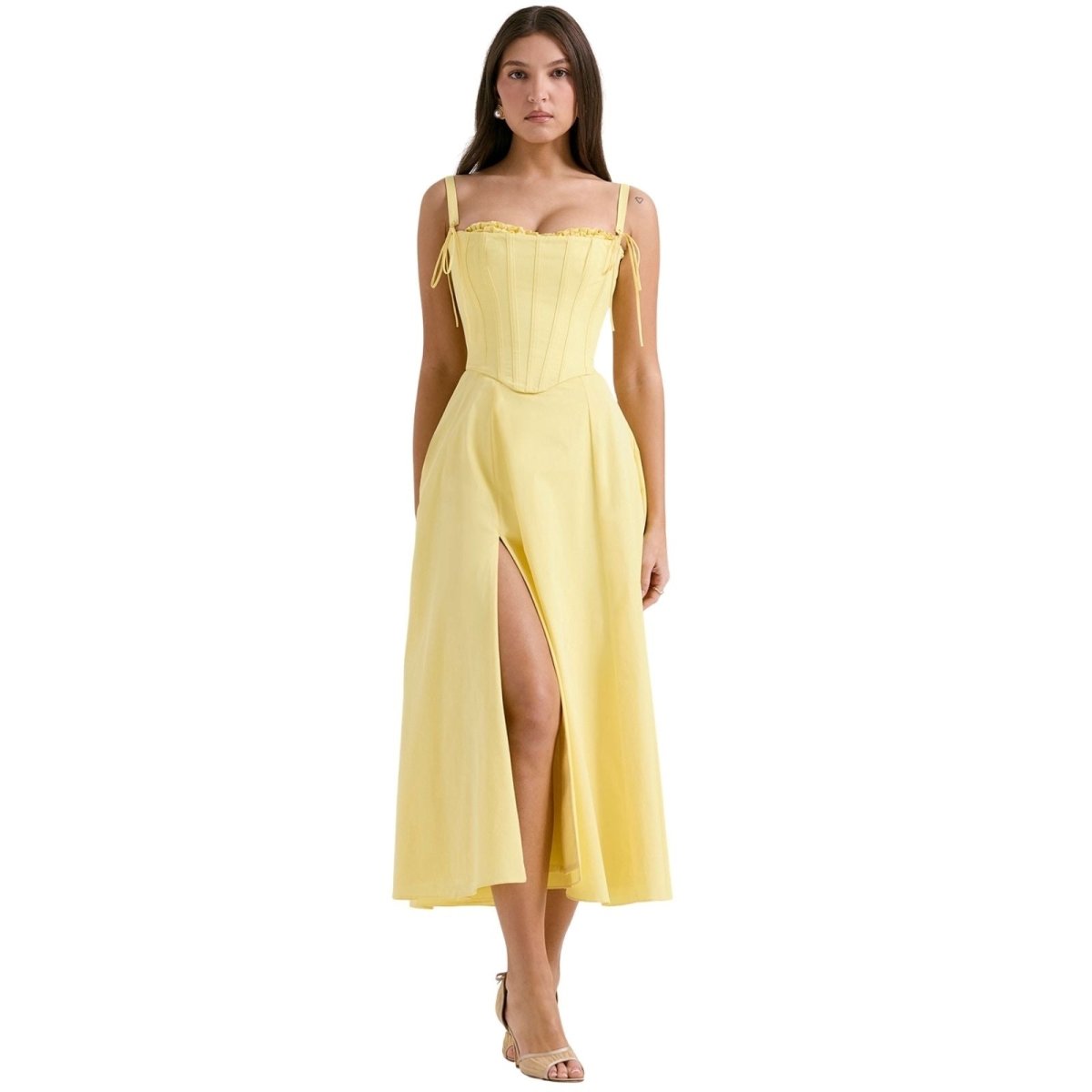 Corset Midi Jurk met Volle Rok