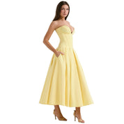 Corset Midi Jurk met Volle Rok
