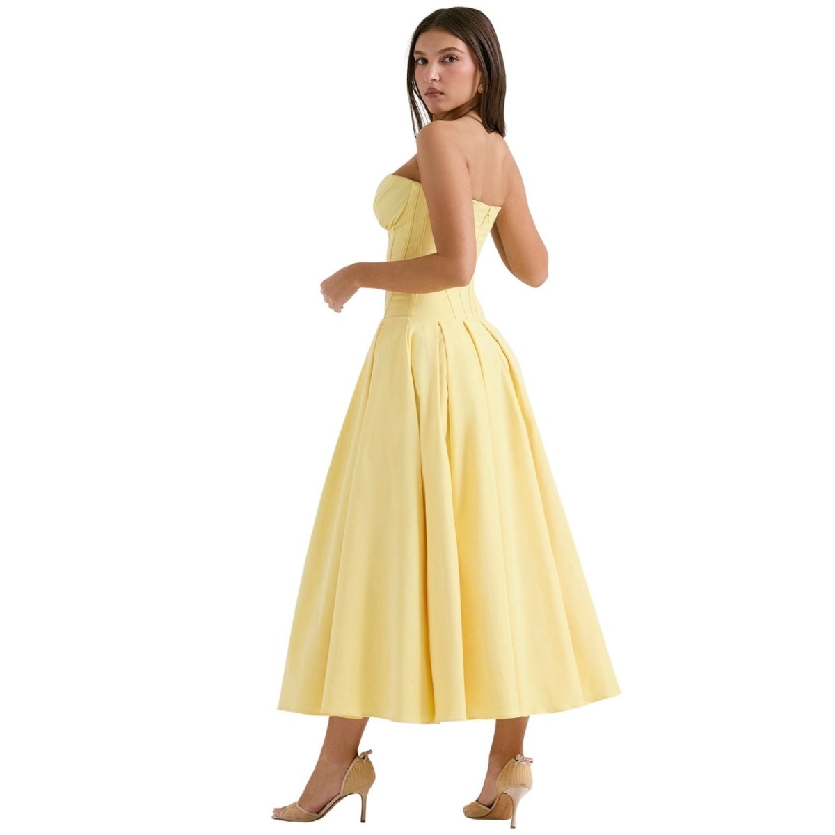 Corset Midi Jurk met Volle Rok