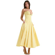 Corset Midi Jurk met Volle Rok