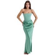Satijnen Strapless Corset Maxi Jurk