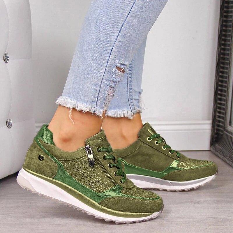 Dames sneakers | Comfortabele sportieve schoenen met rits en vetersluiting