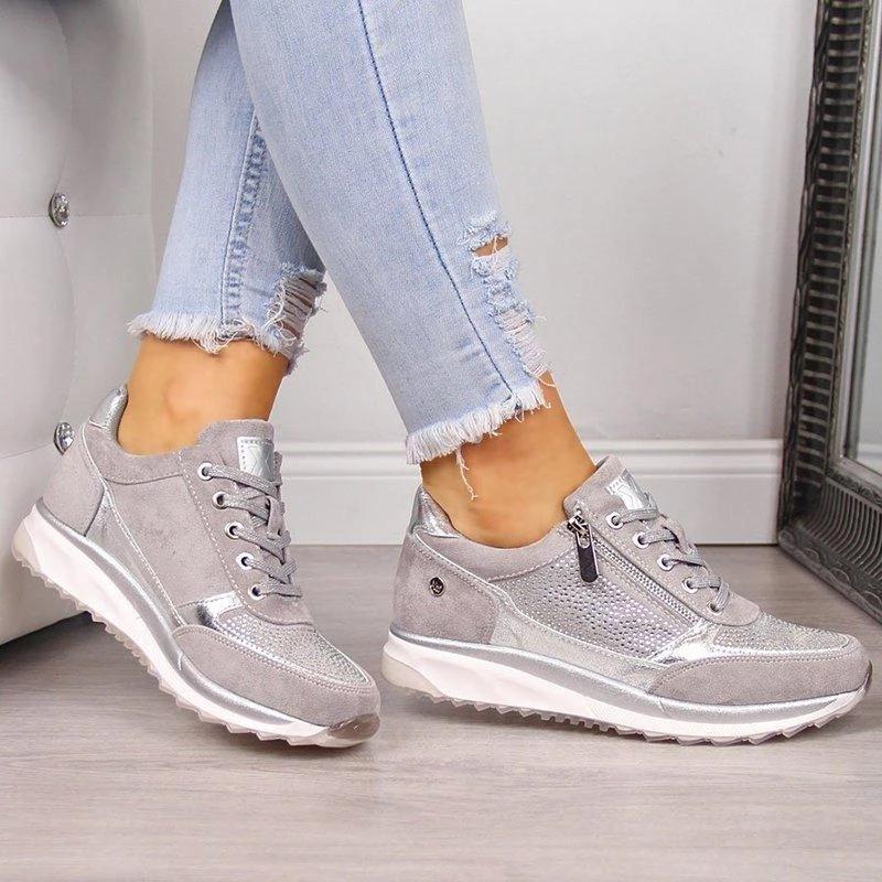 Dames sneakers | Comfortabele sportieve schoenen met rits en vetersluiting
