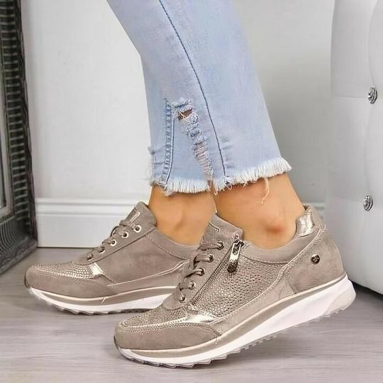 Dames sneakers | Comfortabele sportieve schoenen met rits en vetersluiting