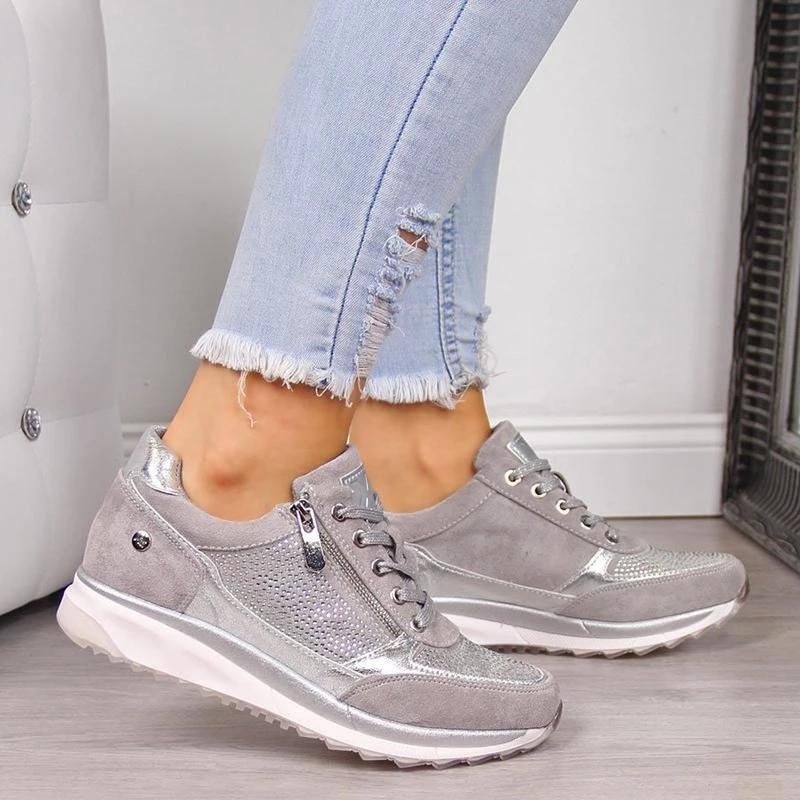 Dames sneakers | Comfortabele sportieve schoenen met rits en vetersluiting