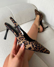Slingback pumps | Luipaard print met puntige neus en enkelbandje