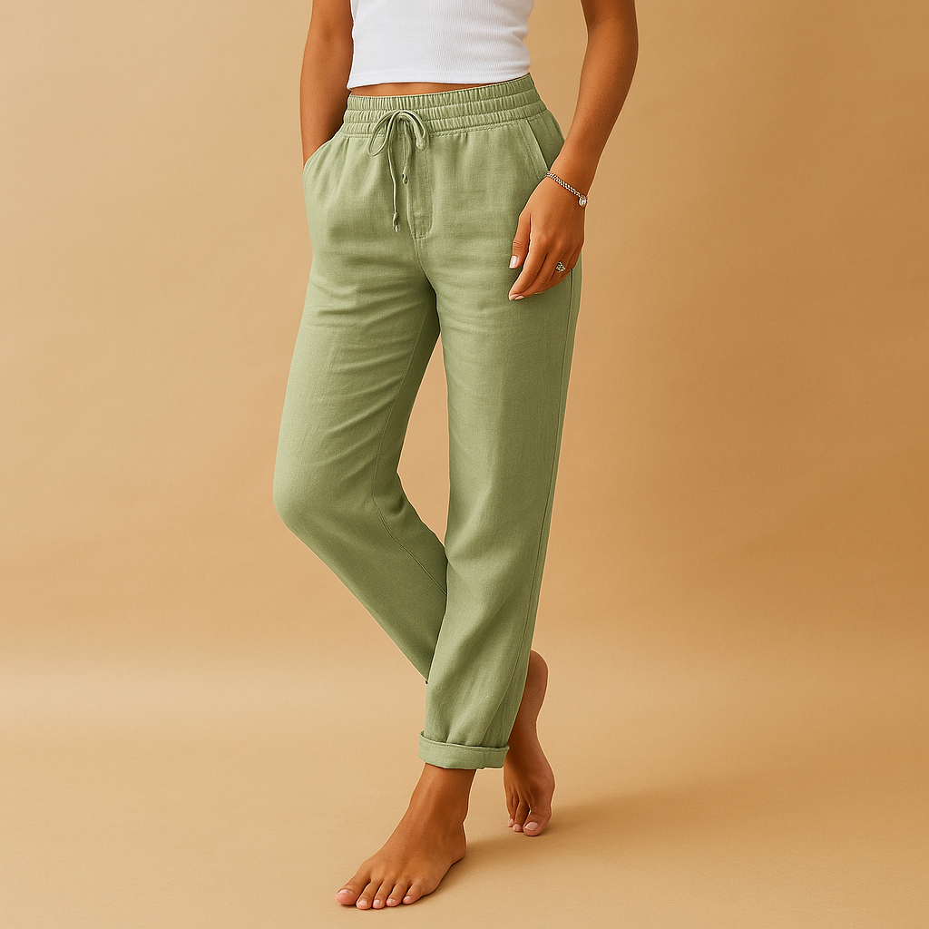 Dames broek | Lange broek met elastische tailleband en rechte pasvorm