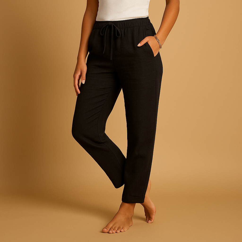 Dames broek | Lange broek met elastische tailleband en rechte pasvorm