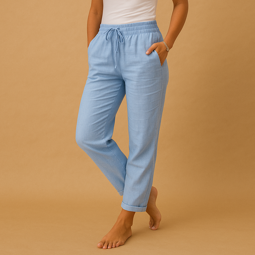 Dames broek | Lange broek met elastische tailleband en rechte pasvorm