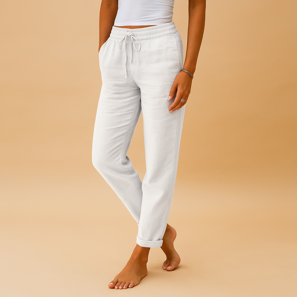 Dames broek | Lange broek met elastische tailleband en rechte pasvorm