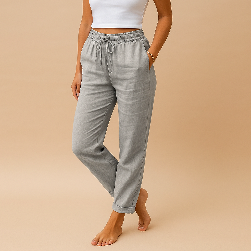 Dames broek | Lange broek met elastische tailleband en rechte pasvorm