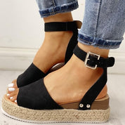 Dames platform sandalen met espadrille zool en enkelbandje