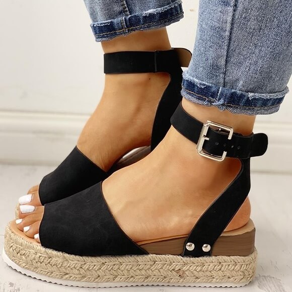Dames platform sandalen met espadrille zool en enkelbandje