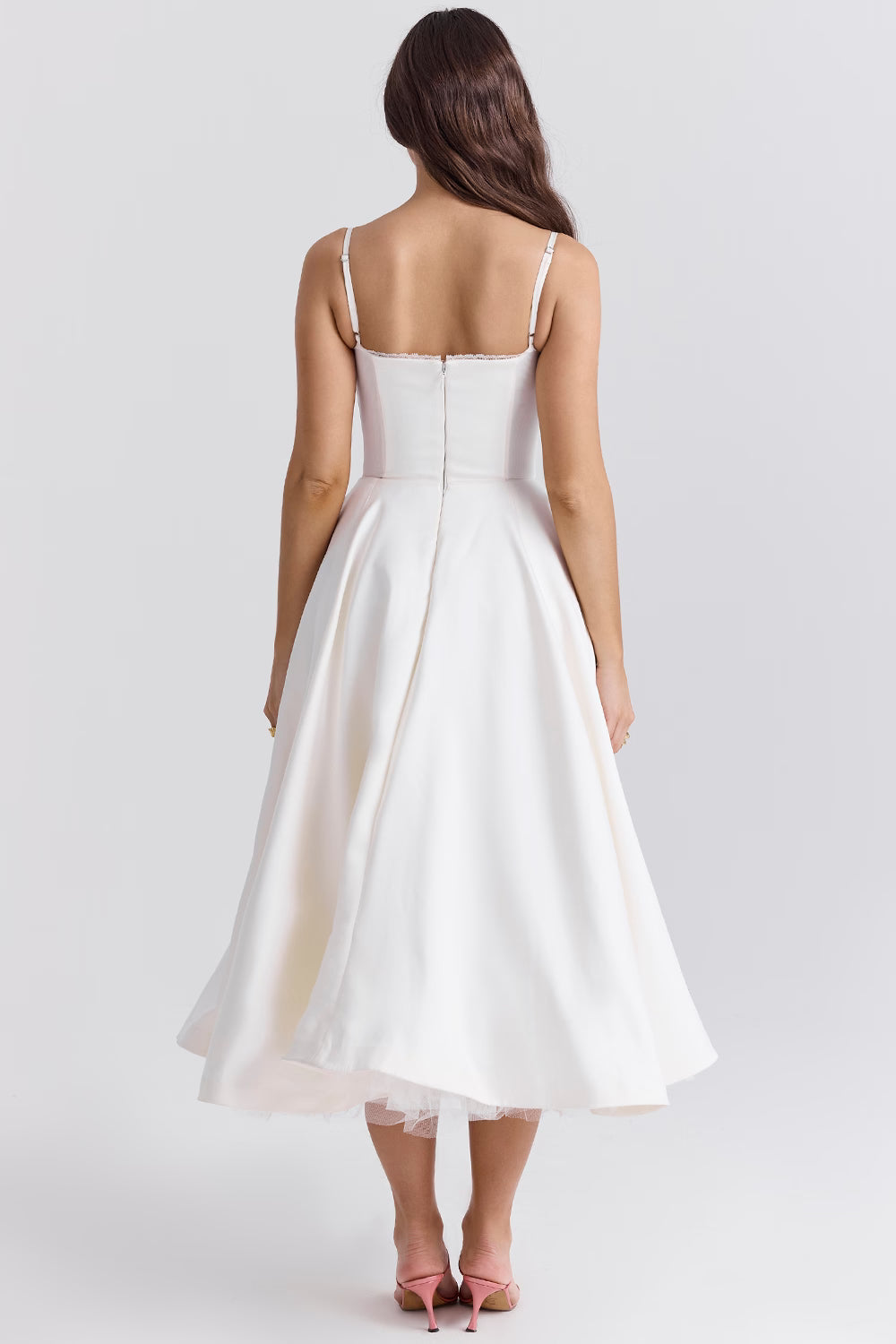 Satijnen Corset Midi Jurk met Tule Rok