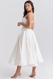 Satijnen Corset Midi Jurk met Tule Rok