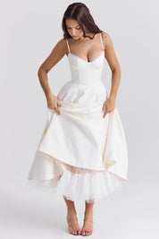 Satijnen Corset Midi Jurk met Tule Rok