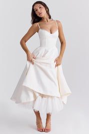 Satijnen Corset Midi Jurk met Tule Rok
