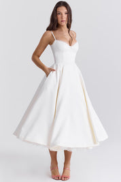 Satijnen Corset Midi Jurk met Tule Rok