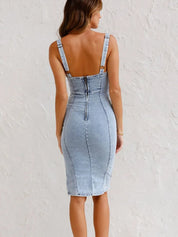 Dames zomerjurk denim met split - Grijs of lichtblauw
