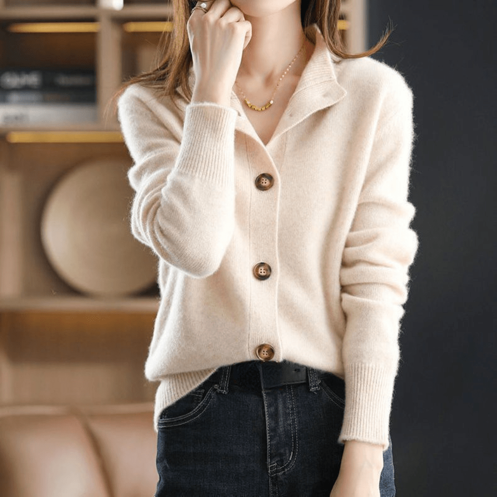 Dames cardigan met kraag – Elegante vestjas met knoopsluiting