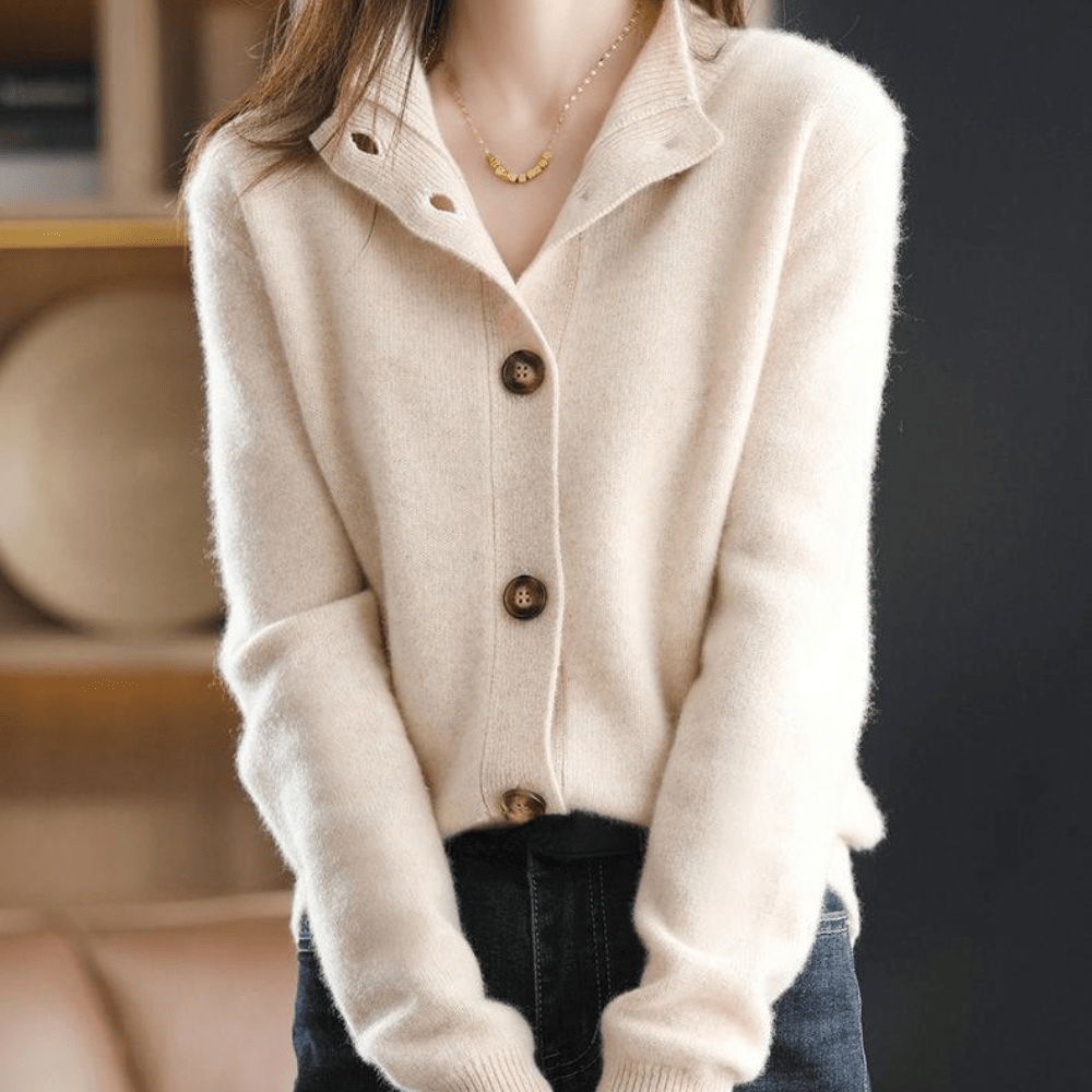 Dames cardigan met kraag – Elegante vestjas met knoopsluiting