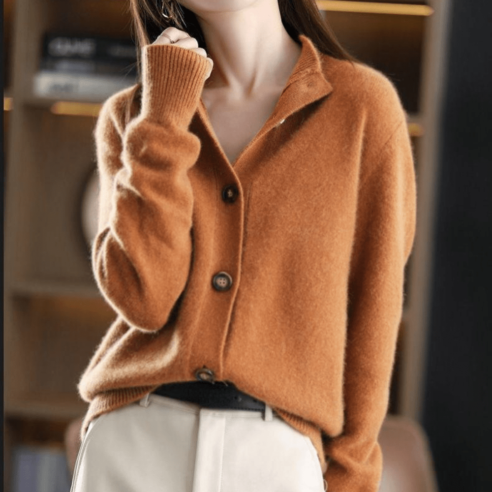 Dames cardigan met kraag – Elegante vestjas met knoopsluiting
