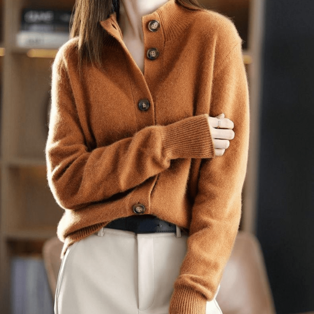 Dames cardigan met kraag – Elegante vestjas met knoopsluiting