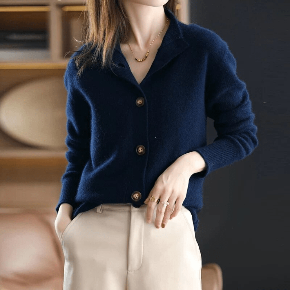 Dames cardigan met kraag – Elegante vestjas met knoopsluiting