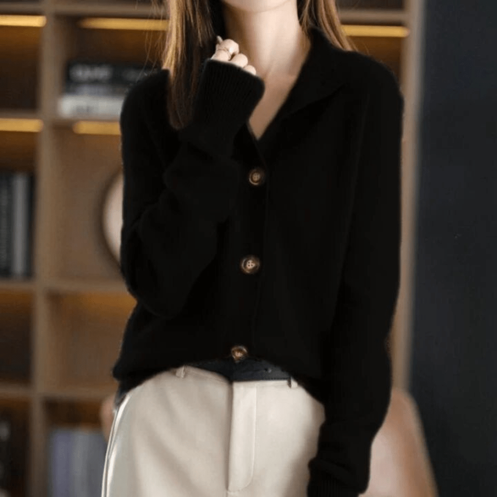 Dames cardigan met kraag – Elegante vestjas met knoopsluiting