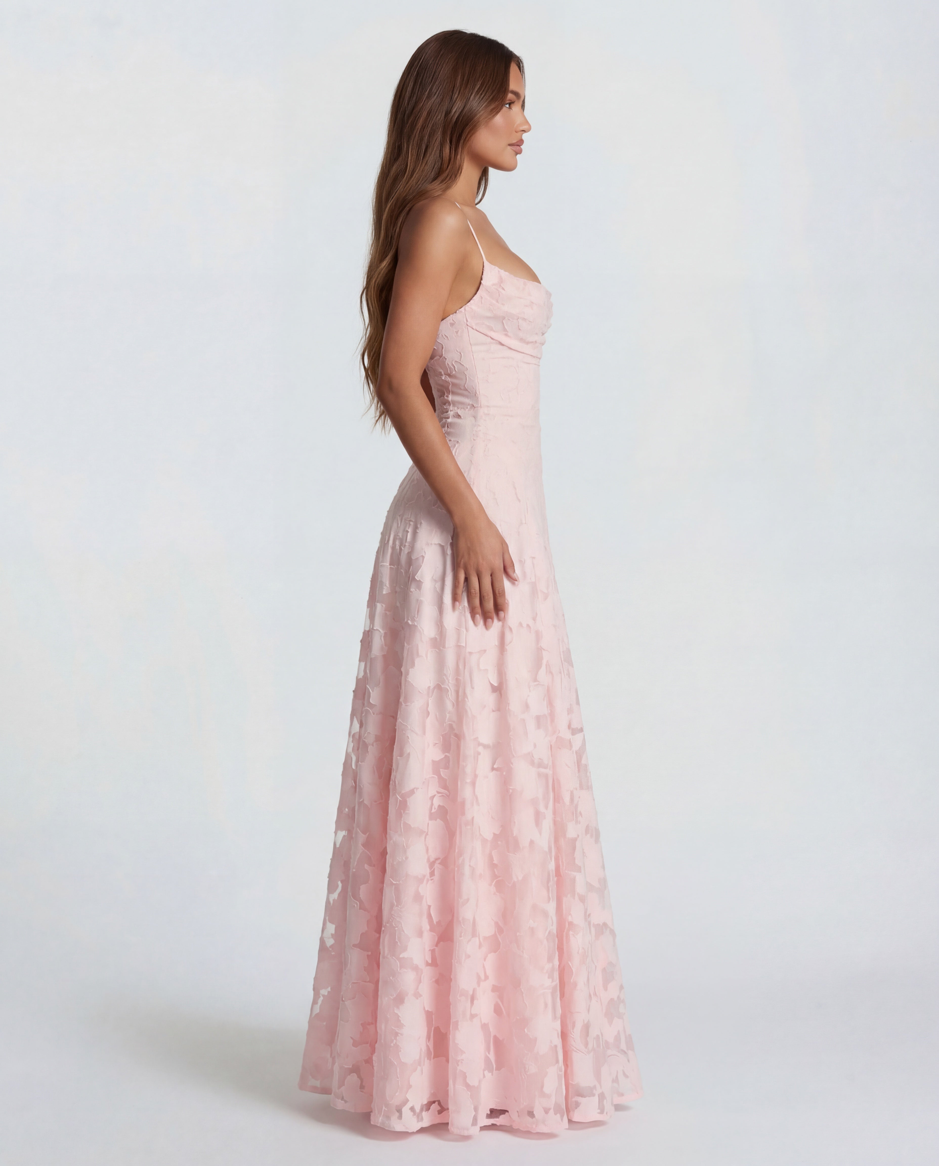 Dames avondjurk maxi met kanten bloemenprint en bandjes