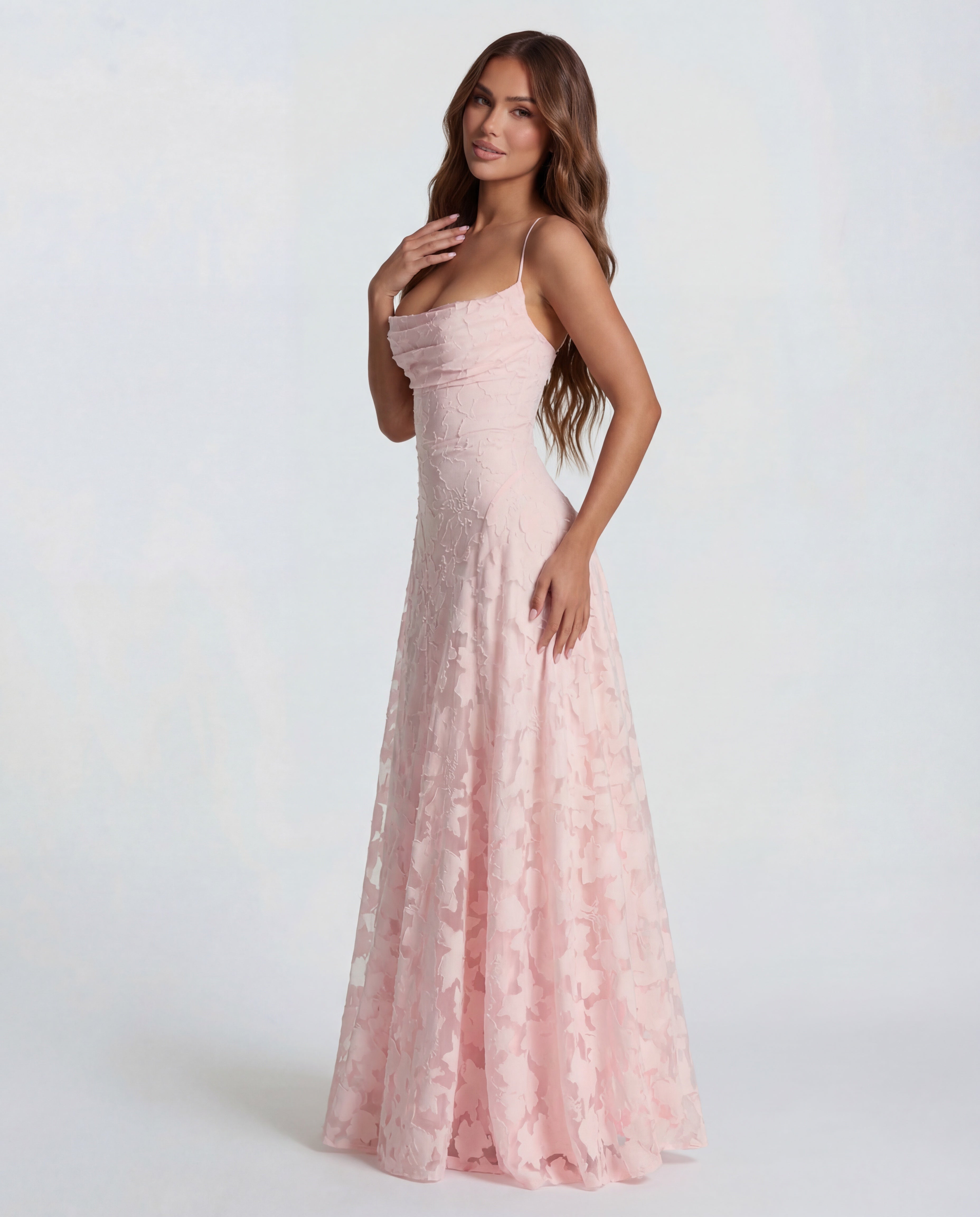 Dames avondjurk maxi met kanten bloemenprint en bandjes