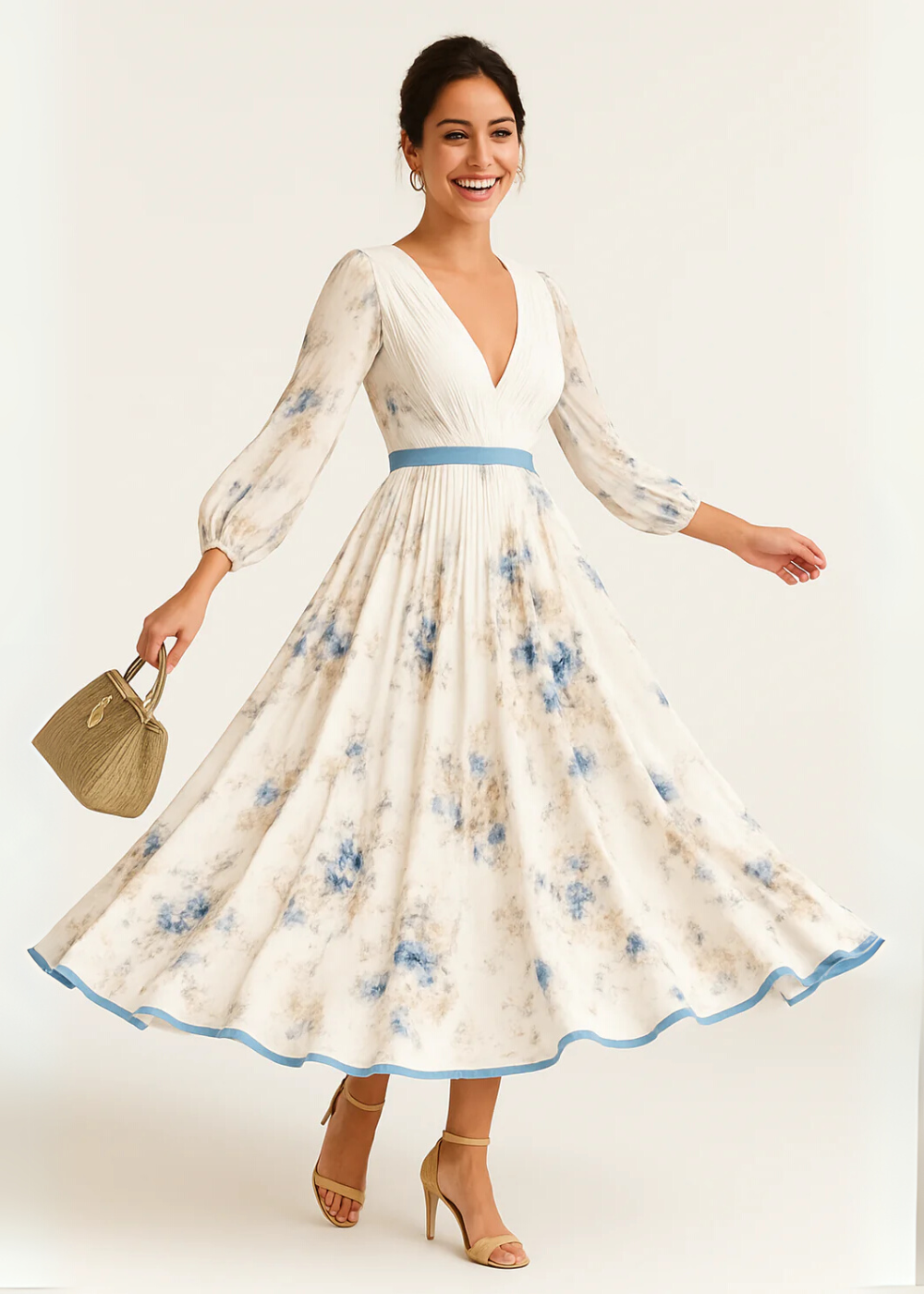 Dames zomerjurk maxi met bloemenprint en V-hals