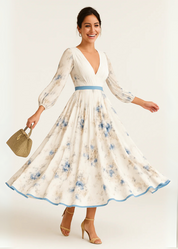 Dames zomerjurk maxi met bloemenprint en V-hals