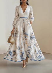 Dames zomerjurk maxi met bloemenprint en V-hals