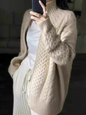 Oversized Dames Vest met Kabelpatroon | Grof Gebreide Cardigan Loose Fit