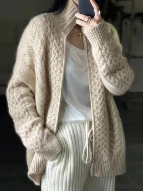 Oversized Dames Vest met Kabelpatroon | Grof Gebreide Cardigan Loose Fit