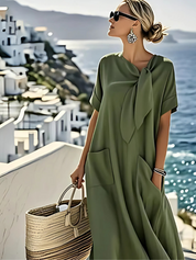 Dames maxi zomerjurk met korte mouwen en strik