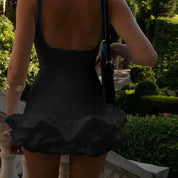 Dames zomerjurk kort met ruches en open rug