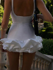 Dames zomerjurk kort met ruches en open rug