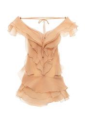 Dames zomerjurkje kort off-shoulder met romantische volants